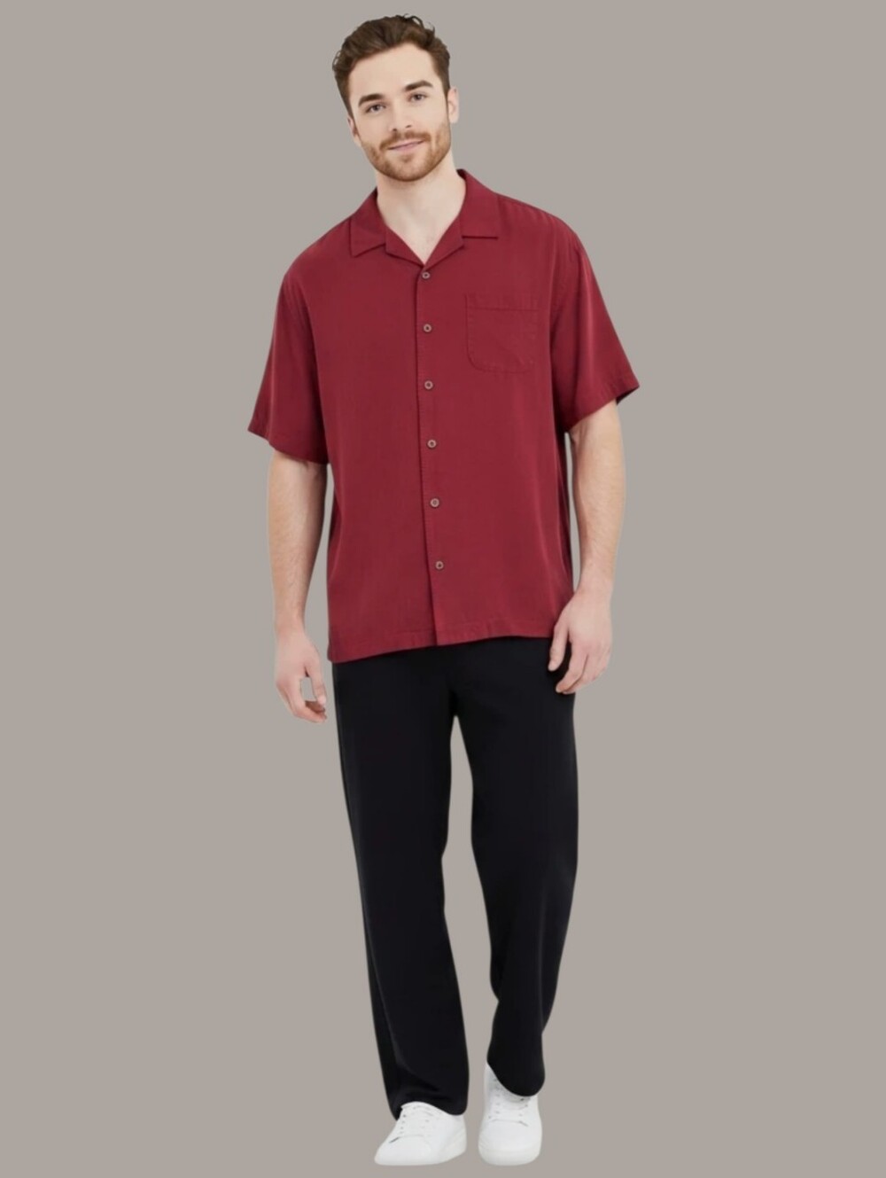 Tommy Bahama Maroon Short-Sleeve Silk Camp Shirt Men's Large